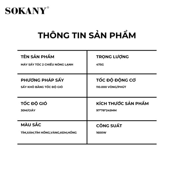 Máy Sấy Tóc Nóng Lạnh 2 Chiều SOKANY, nhỏ gọn và mạnh mẽ